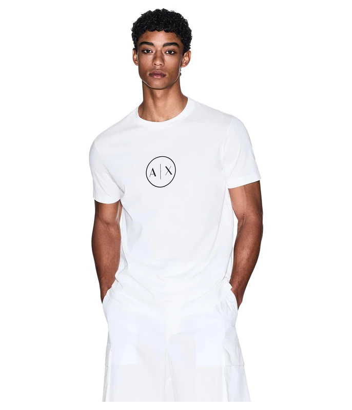 Armani Exchange Men's Short Sleeve Round Collar Circle Logo T-Shirt Off White M, Off White, M