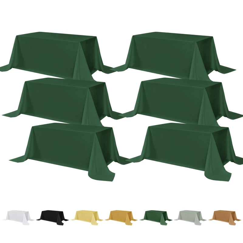 Fitable 6 Pack Tablecloths for Rectangle Table, 90 x 156 Inch, Hunter Green
