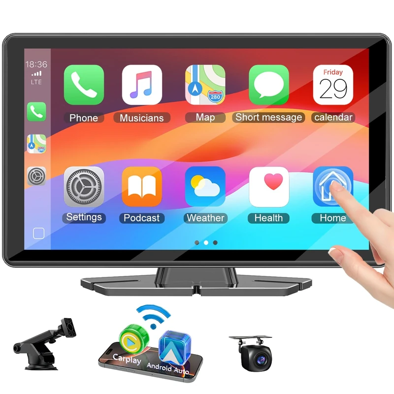 Car Play, 9" Wireless Carplay Screen for Apple Car Play& Android Auto, Touchscreen for Cars with Backup Camera Voice Control,Live Navigation,Mirror Link,Bluetooth,AUX,FM