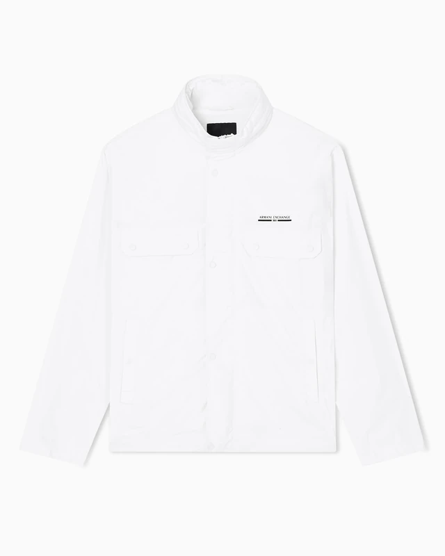 Armani Exchange Men's Nylon Short Sport Coat Parka, Off White, M - Image 1