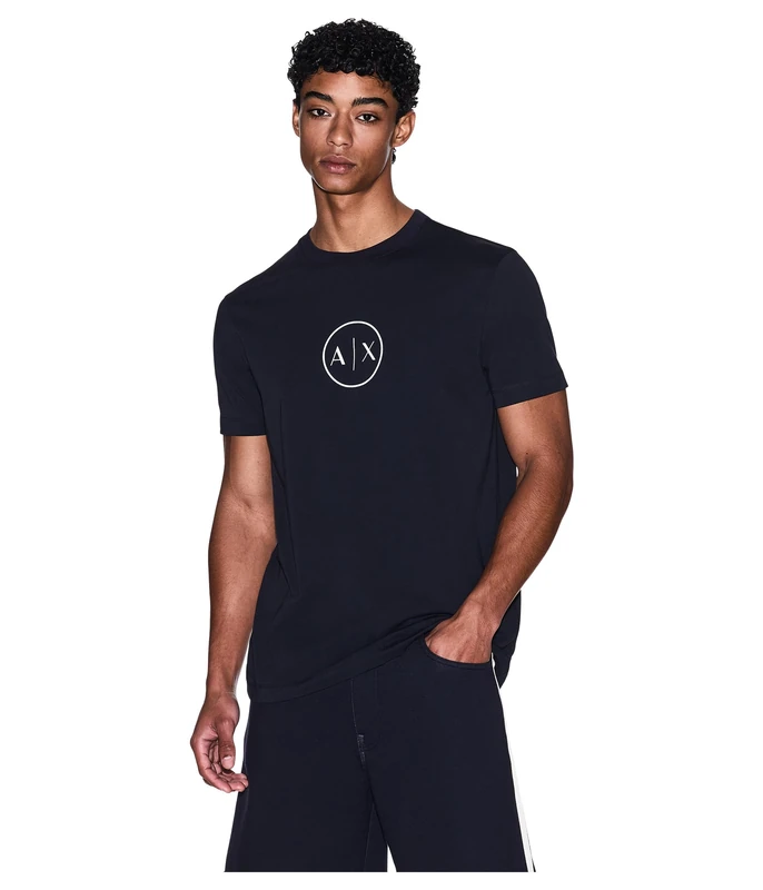 Armani Exchange Men's Short Sleeve Round Collar Circle Logo T-Shirt Blue L, deep Navy, L