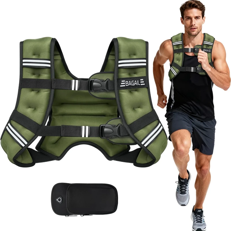 BAGAIL Weighted Vest for Strength Training, Bust Size Adjustable, Convenient Pocket, Iron Sand Weighted Vests, Ideal for Gym Workouts, Yoga Training and Aerobic Exercises, 11.4kg/25lb, Green