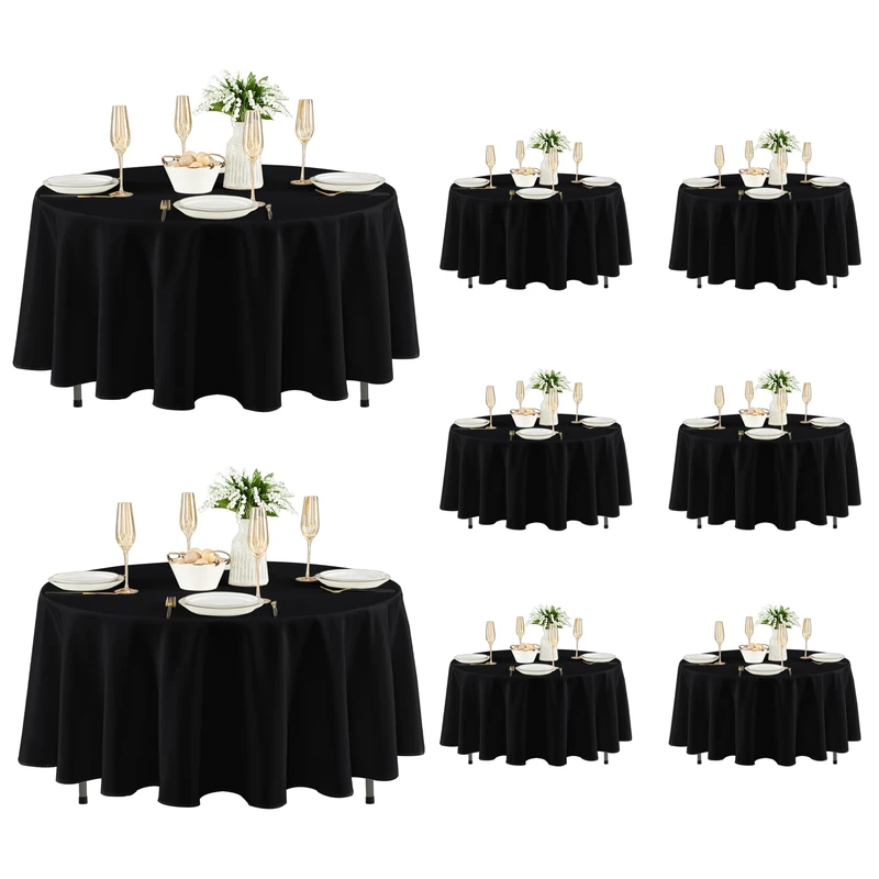 Fitable 8 Pack Round Tablecloths: Stain Resistant Wrinkle Free Circle Table Clothes, Washable Reusable Polyester Table Covers for Wedding Party Birthday Banquet Reception(Black, 84 Inch)