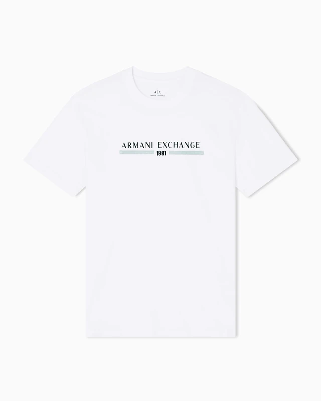 Armani Exchange Mens Center Text Logo Tee T-Shirt, Off-White, M UK
