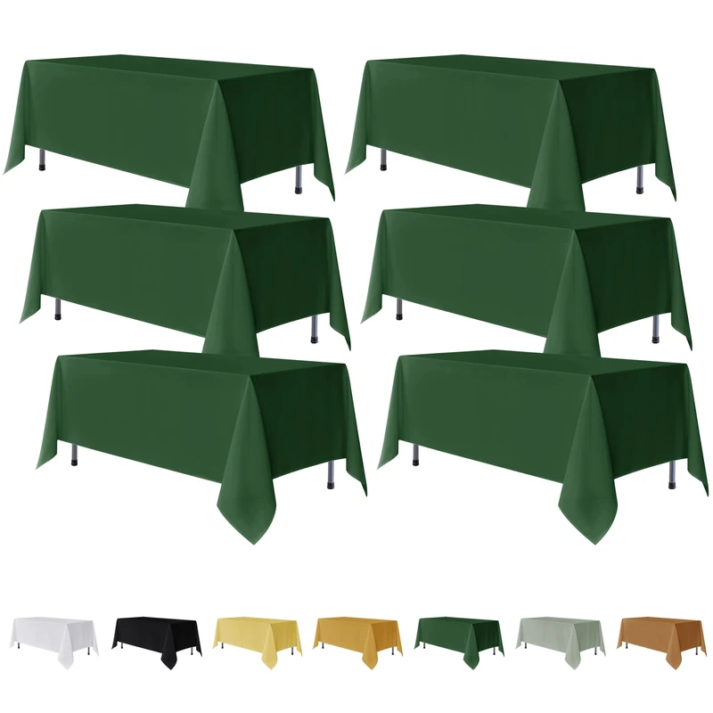 Fitable 6 Pack Tablecloths for Rectangle Table, 70 x 120 Inch, Hunter Green
