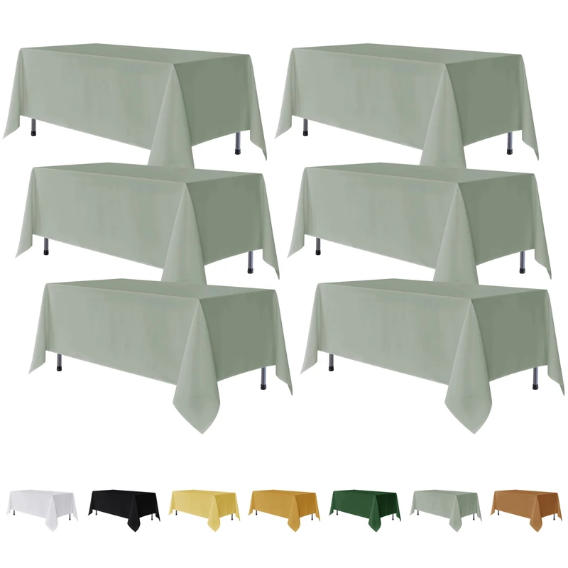 Fitable 6 Pack Rectangle Tablecloths, 70 x 108 Inch, Sage Green