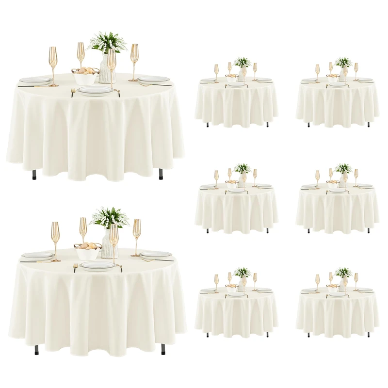 Fitable 8 Pack Round Tablecloths: Stain Resistant Wrinkle Free Circle Table Clothes, Washable Reusable Polyester Table Covers for Wedding Party Birthday Banquet Reception(Ivory, 84 Inch)