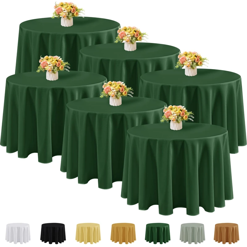 Fitable 6 Pack Hunter Green Round Tablecloths - 120 Inches in Diameter