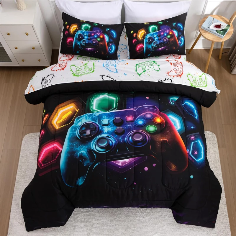 NTBED Game Console Comforter Set for Boys Girls Kids Space Universe Gaming Lightweight Microfiber Gamer Bedding Sets (Multi, Queen 5Pcs)