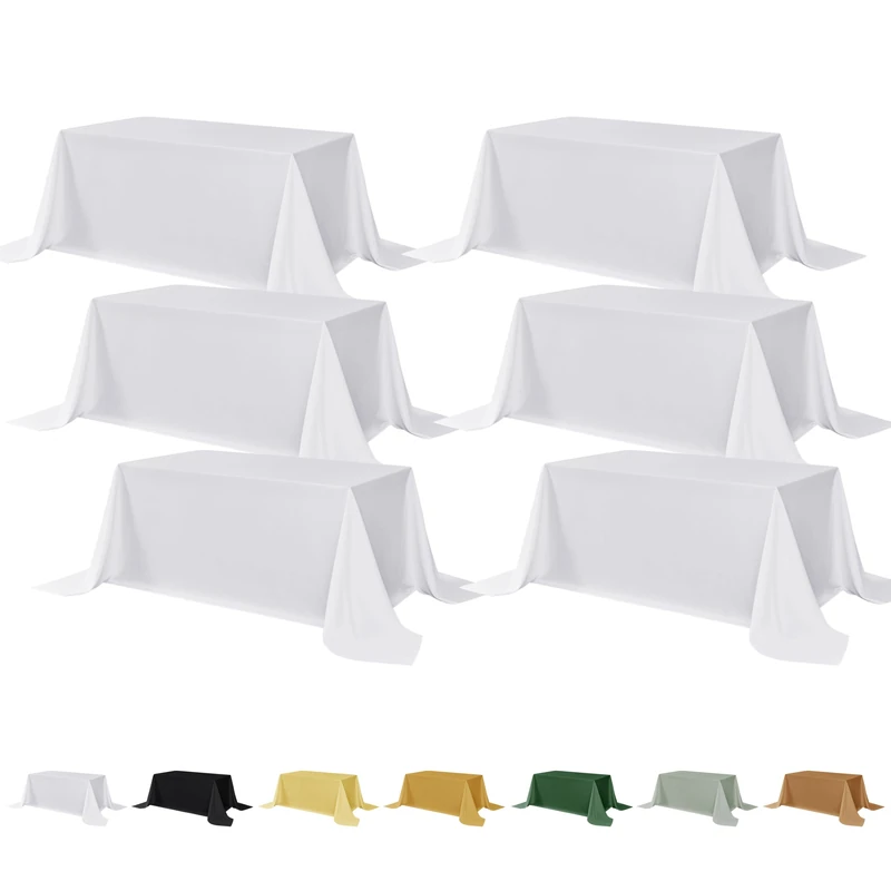 Fitable 6 Pack White Tablecloths for Rectangle Tables, 90 x 132 Inch