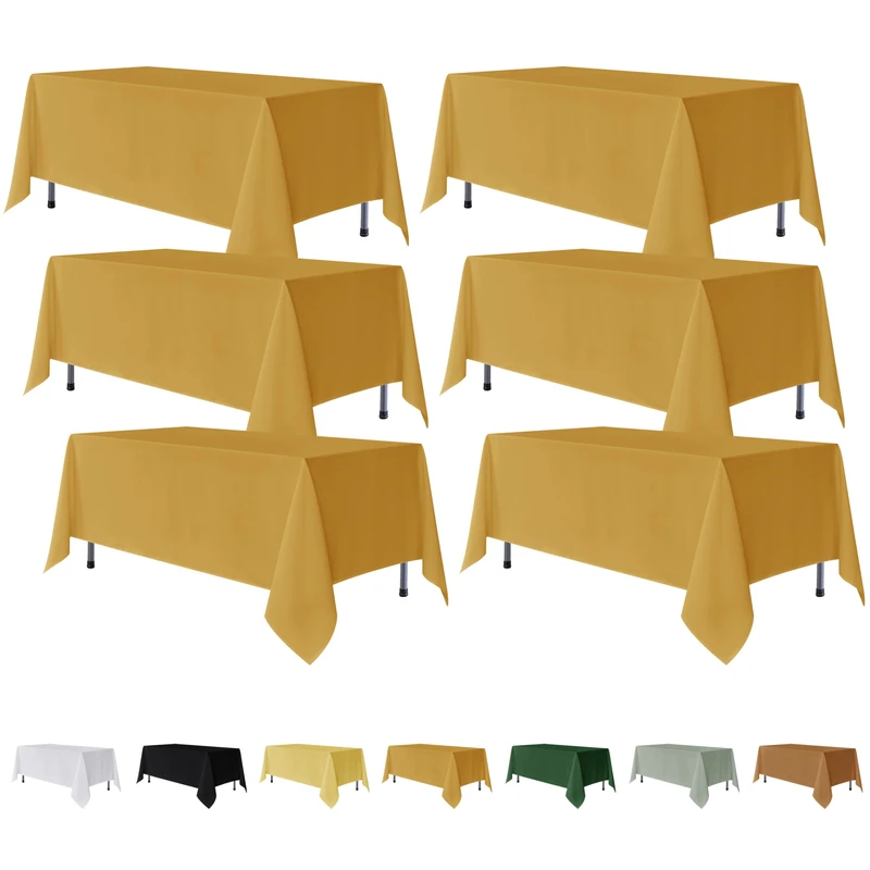 Fitable 6 Pack Gold Rectangle Table Clothes - 70 x 108 Inch - Wrinkle and Stain Resistant Fabric Tablecloths, Washable Polyester Table Covers for Wedding Party Banquet Formal Events Fall Thanksgiving