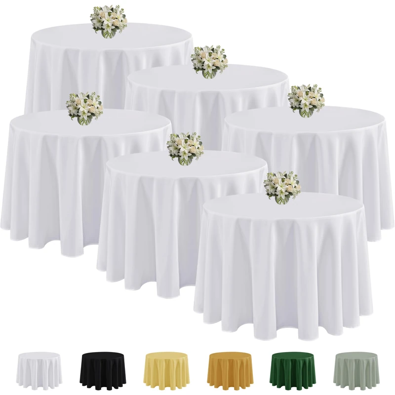 Fitable 6 Pack White Round Tablecloths - 108 Inches in Diameter
