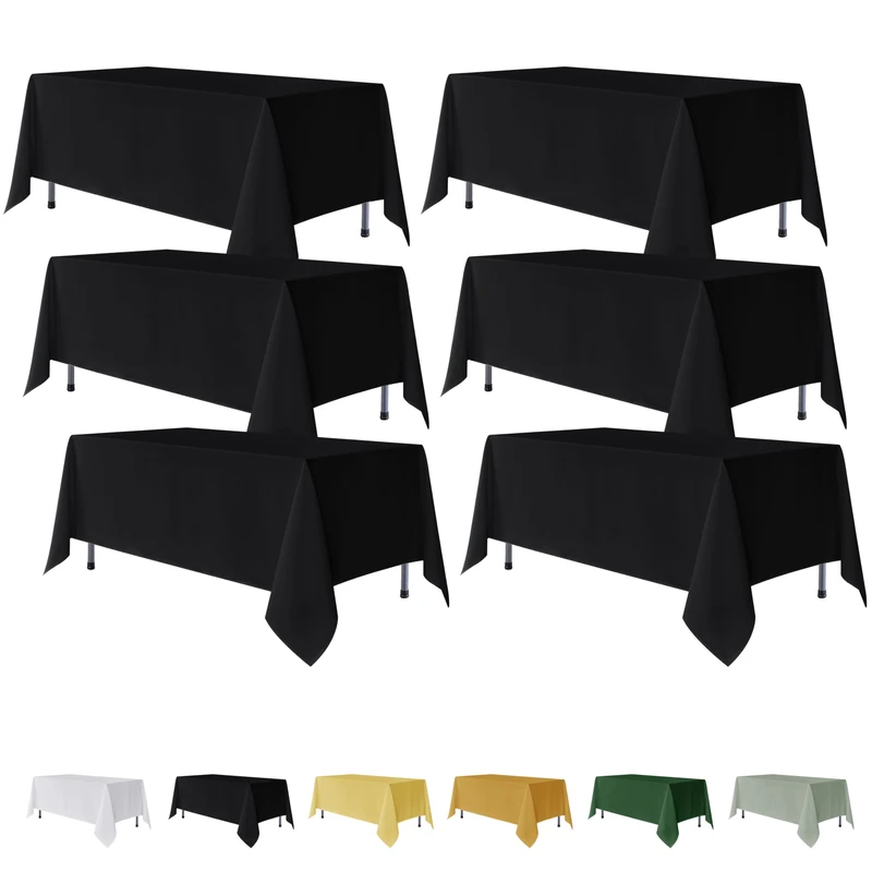 Fitable 6 Pack Black Tablecloths for Rectangle Tables, 90 x 156 Inch