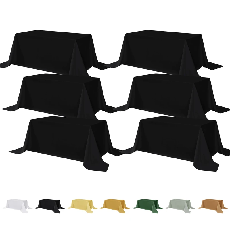 Fitable 6 Pack Black Tablecloths for Rectangle Tables, 90 x 132 Inch