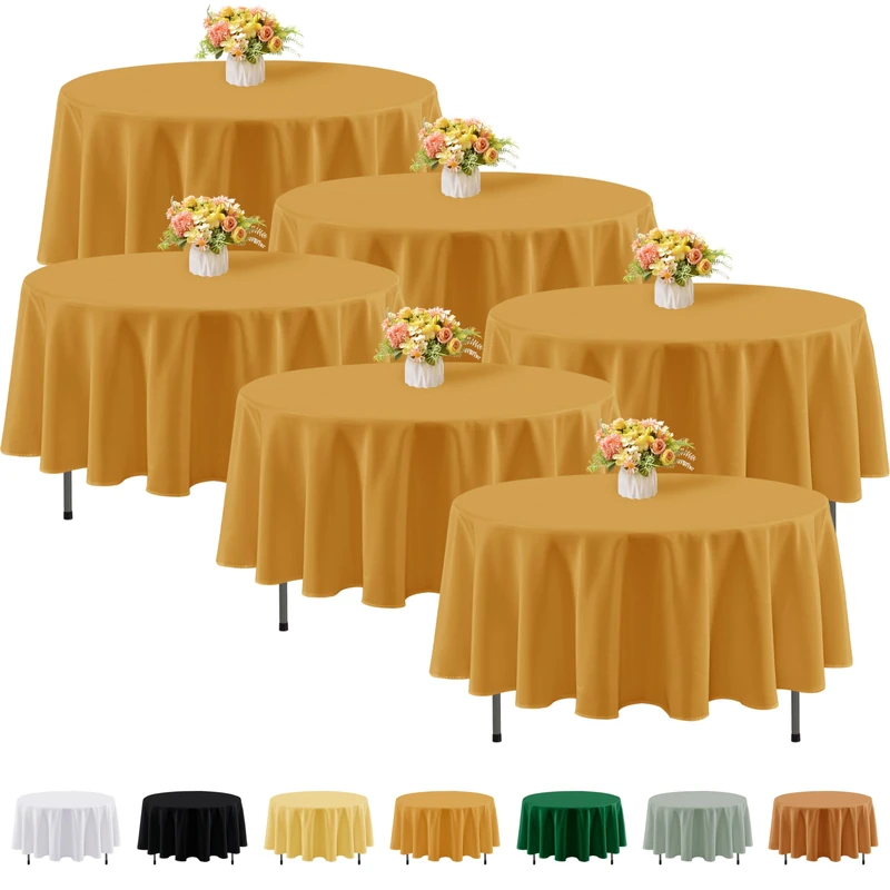 Fitable 6 Pack Gold Round Tablecloths - 90 Inches in Diameter