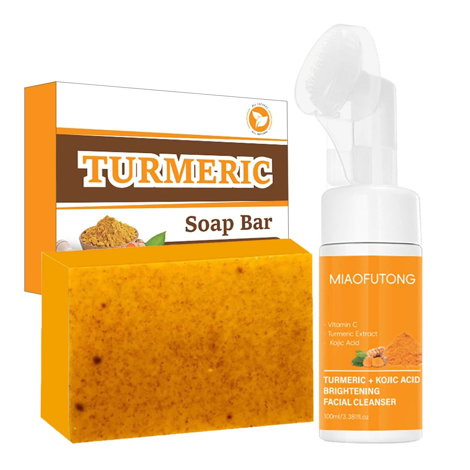 Turmeric Soap Bar with Facial Cleanser - Natural Kojic Acid, Collagen, Vitamin C, Dark Spot Remover for Even Skin Tone, Acne, Dark Spots, Smooth Skin