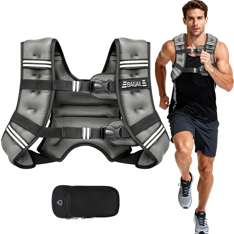 BAGAIL Weighted Vest for Strength Training, Bust Size Adjustable, Convenient Pocket, Iron Sand Weighted Vests, Ideal for Gym Workouts, Yoga Training and Aerobic Exercises, 11.4kg/25lb, Gray