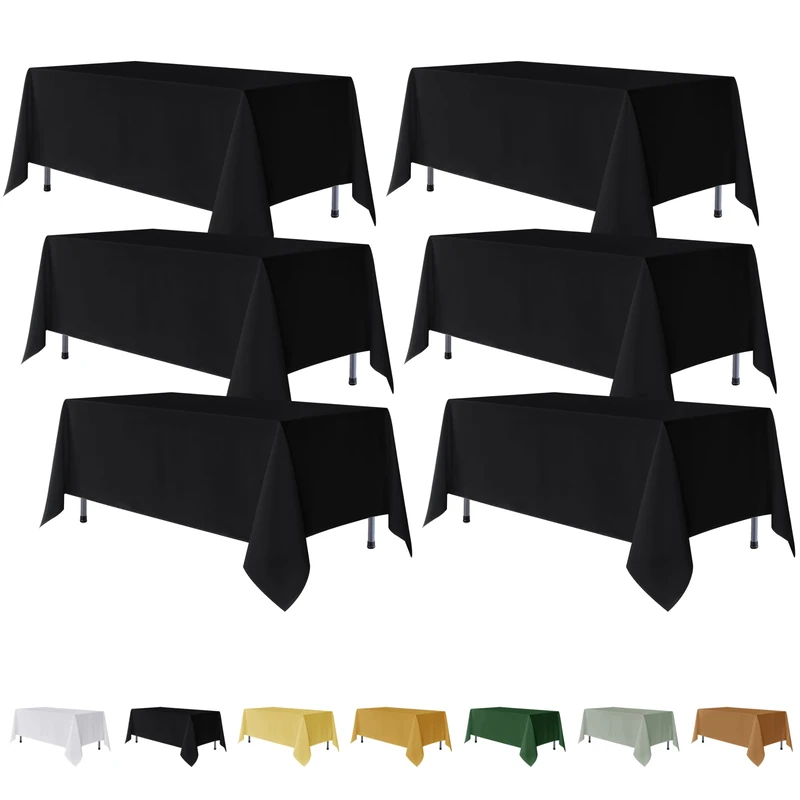 Fitable 6 Pack Black Tablecloths for Rectangle Tables, 70 x 120 Inch