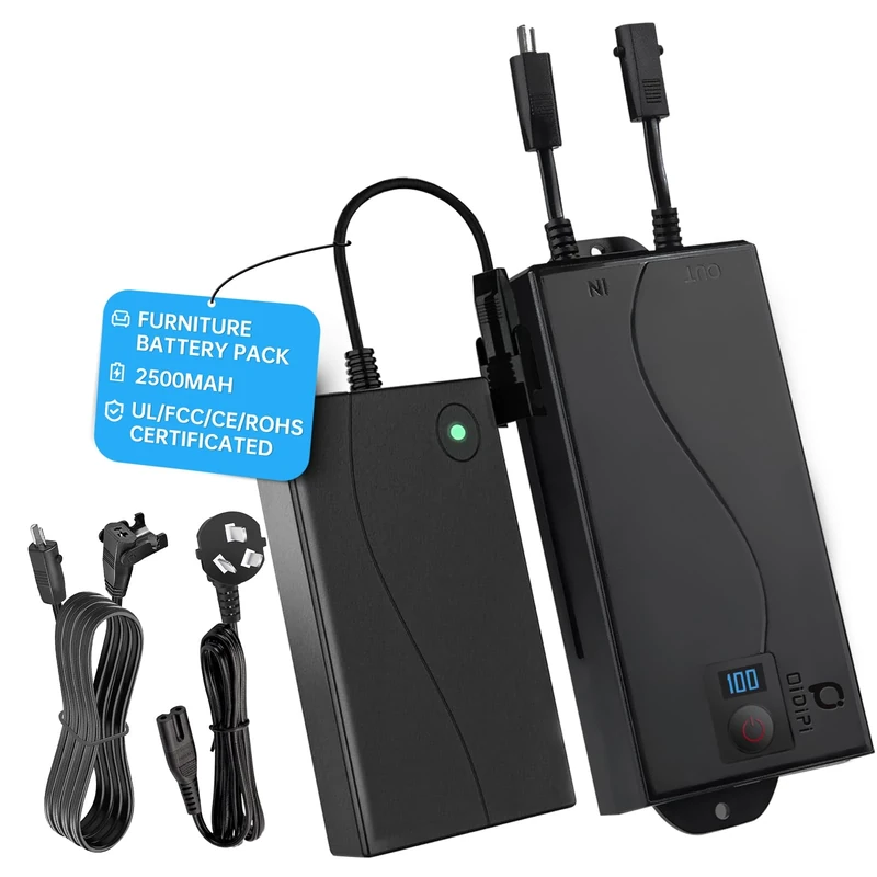 OiDiPi Rechargeable Recliner Battery Pack with LCD Display, Battery Pack for Reclining Furniture, Universal 2-Pin Power Supply, Suitable for Power Recliners, Sofas, Lift Chairs and Couches (2500mAh) - Image 1