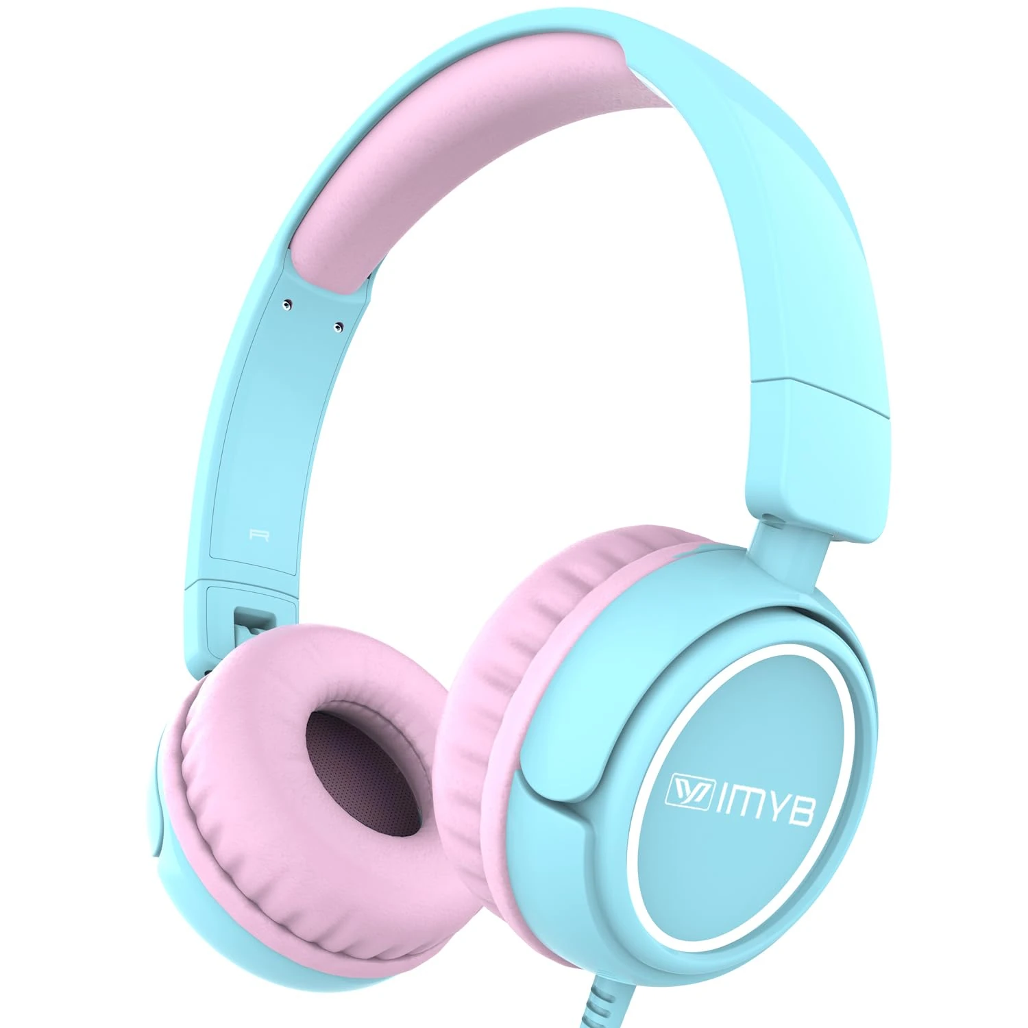 IMYB Kids Headphones, V1 Foldable Headphone for kids, Wired Stereo Tangle-Free On-Ear Headphones for School/Boys/Girls/Toddlers/Childrens/Teens/Ipad/Tablet/Kindle/Phones/Travel/Plane Blue pink