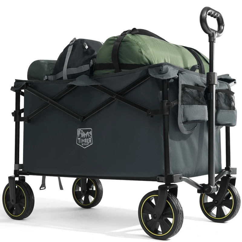 TIMBER RIDGE Festival Trolley on Wheels, 200L Large Capacity Folding Camping Trolley with Adjustable Handle, Heavy Duty Storage Wagon Cart for Outdoor Garden Picnic Shopping Beach