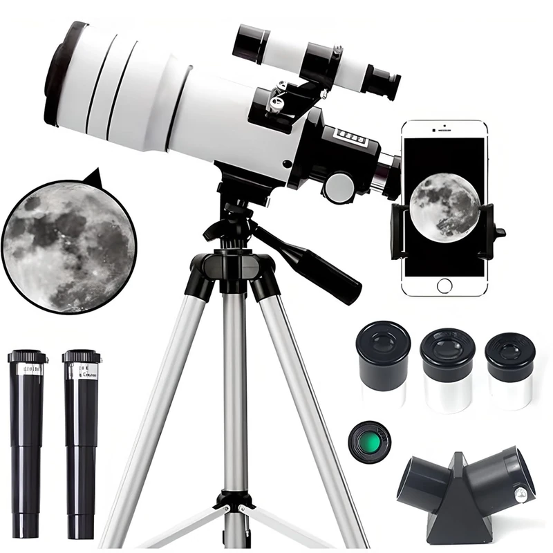 Telescope for Astronomy Adult Kids Beginners, 70mm Aperture Astronomical Refractor Telescopes (15X-150X), Portable Telescope with Phone Adapter & AstroSolar Tripod Smartphone Adapter