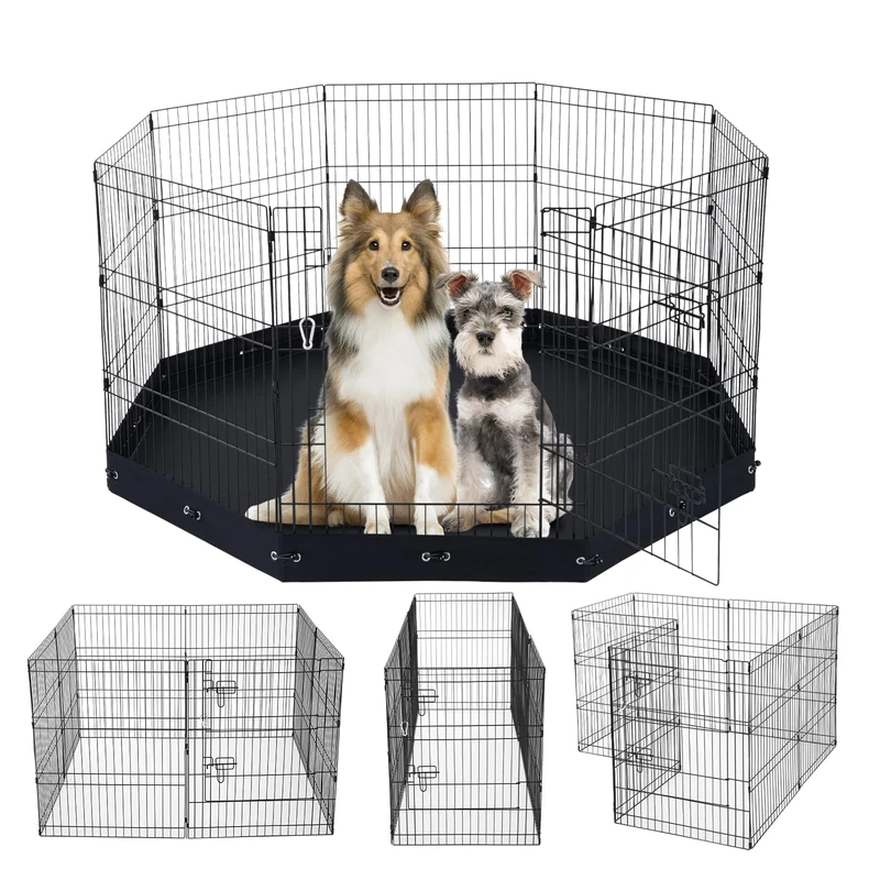 VEVOR Dog Playpen, 8 Pcs 30"H x 24"W Panels Foldable Metal Pet Exercise Pen, Dog Fence Indoor and Outdoor Pen with Door, 600D Oxford Fabric Bottom Pad, Pet Playpen for Dogs, Cats, Other Small Animals