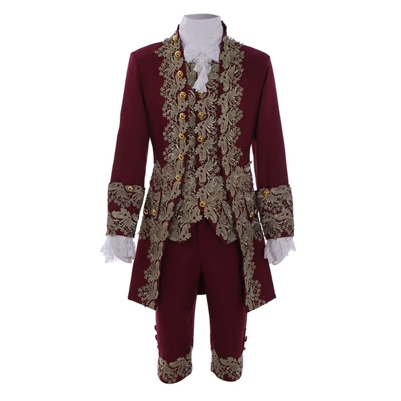 VEECOOCOS Victorian Rococo Costume 18th Century King Prince Cosplay Suit Men's Halloween Costume Red-S