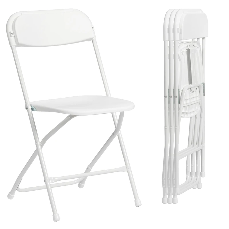 Real Relax Plastic Folding Chairs Set of 4, White Plastic Folding Chairs,Perfect for Party Event Outside Entertaining,350 LBS Capacity