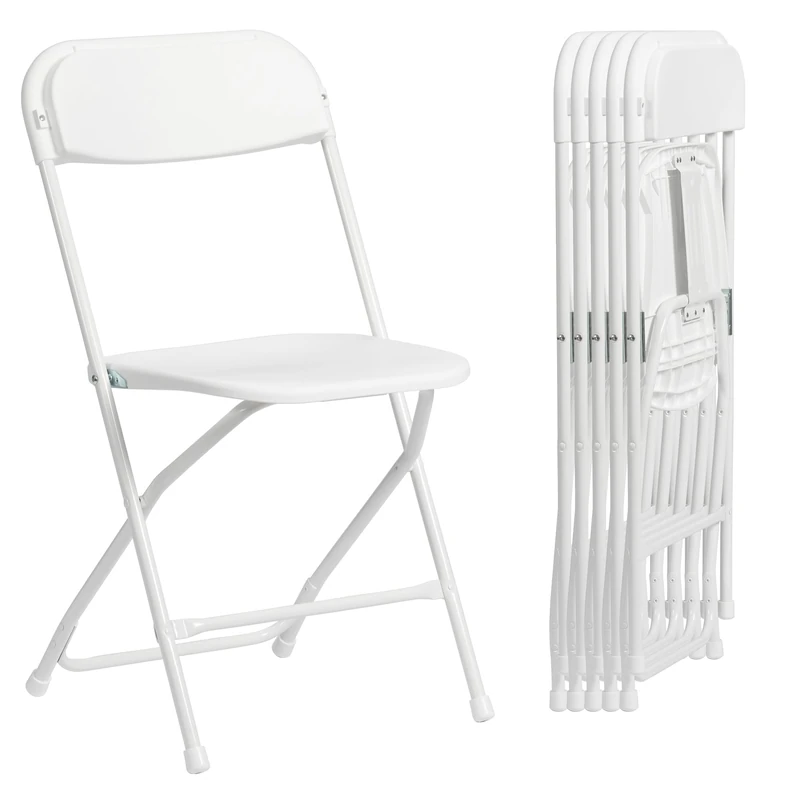 Real Relax Plastic Folding Chairs Set of 6, White Plastic Folding Chairs,Perfect for Party Event Outside Entertaining,350 LBS Capacity