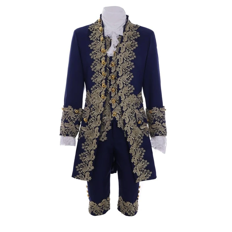 VEECOOCOS Victorian Rococo Costume 18th Century King Prince Cosplay Suit Men's Halloween Costume, Navy Blue, XXL