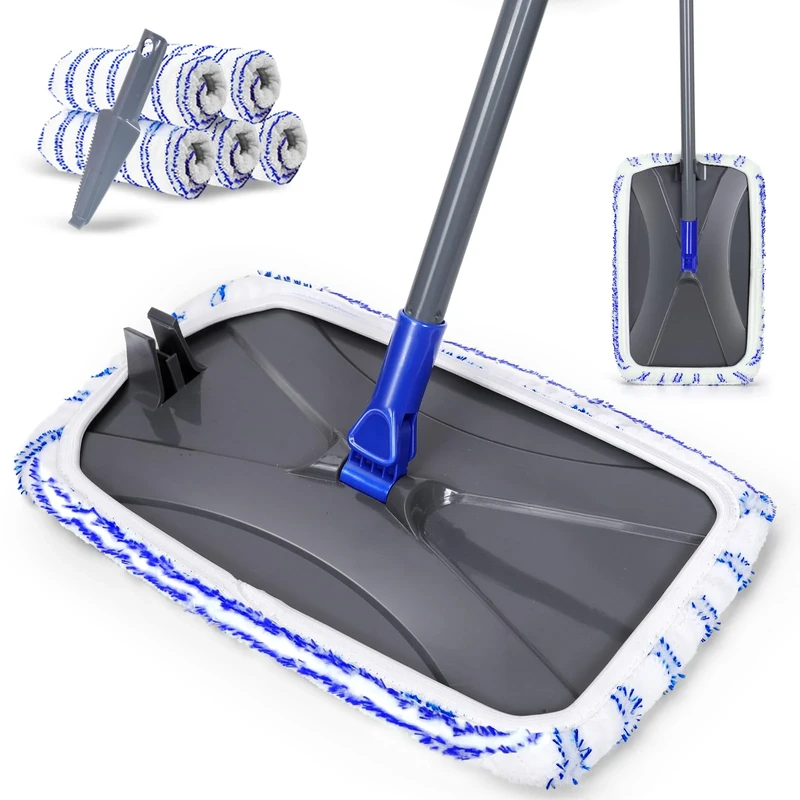 Masthome Microfibre Mop, Extra Wide Flat Mops for Cleaning Floors, Wet Dry Floor Mop with 5 Washable & Reusable Pads, Dust Mops for Laminate Tile Hardwood Floors Bathroom Kitchen Walls
