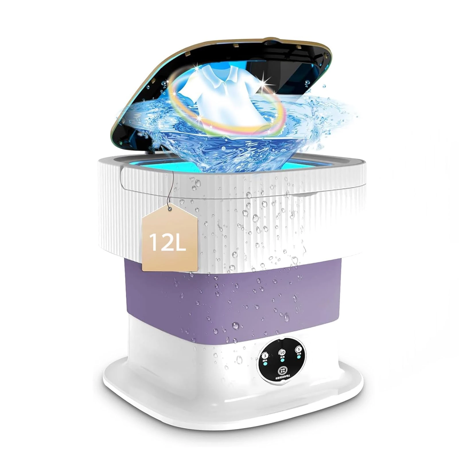 12L Portable Washing Machine with Spin Dryer, Foldable Washing Machine with 3 Modes,2 in 1 Washer for Underwear, Socks, Small Clothes, Camping, Travel,Etc (Purple)