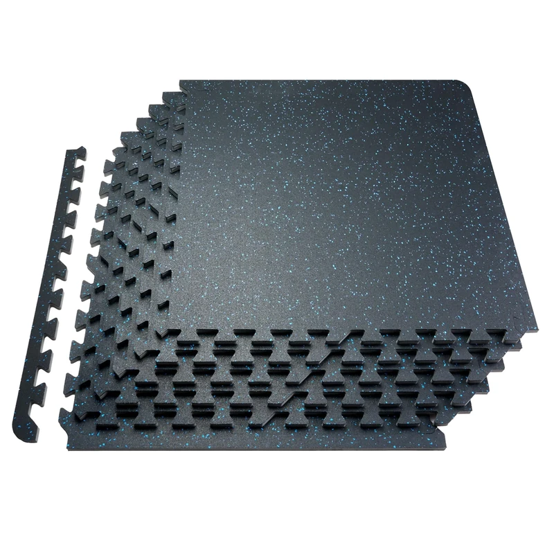 VEVOR 0.56 Inch Thick Gym Floor Mats, 6 Tiles Rubber Top with EVA Foam, 25" x 25" Gym Flooring Workout Mats with 25 sq.ft Coverage, Interlocking Puzzle Gym Mats for Gym, Home, Garage, Black & Blue