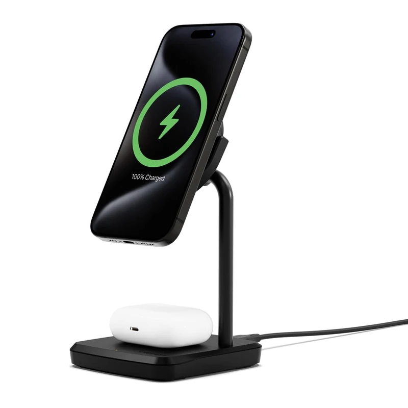ChargeBase 2-in-1 Magnetic Wireless Charging Stand, Qi2 Compatible, Black
