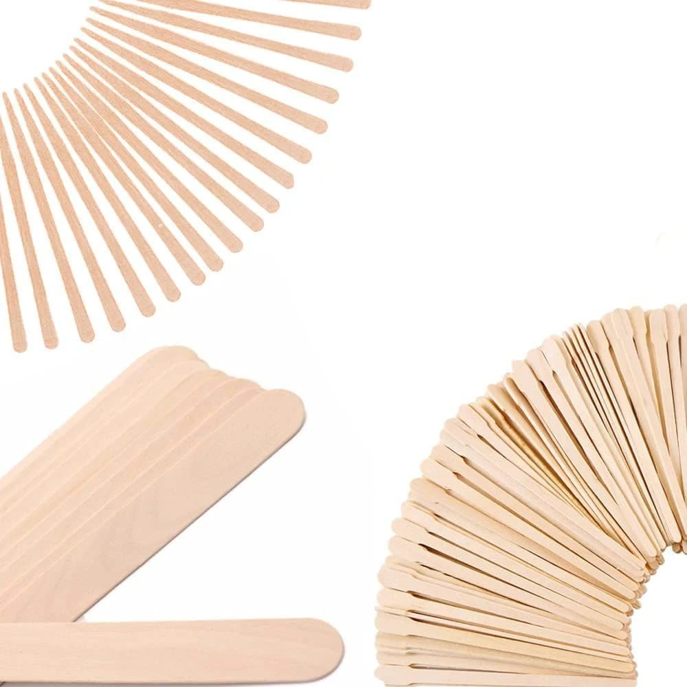 Mibly 4 Style 150 Assorted Wooden Wax Sticks - for Body Legs Face and Small Medium Large Sizes Eyebrow Waxing Applicator Spatulas for Hair Removal