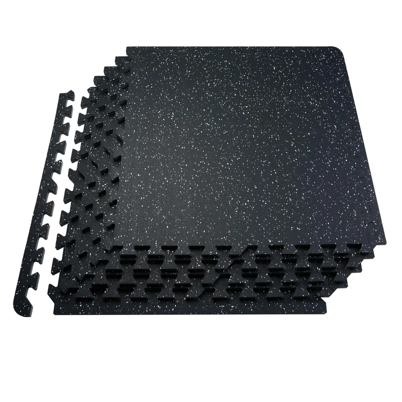 VEVOR 0.56 Inch Thick Gym Floor Mats, 25 Tiles Rubber Top with EVA Foam, 25" x 25" Gym Flooring Workout Mats with 100sq.ft Coverage, Interlocking Puzzle Gym Mats for Gym, Home, Garage, Black & White