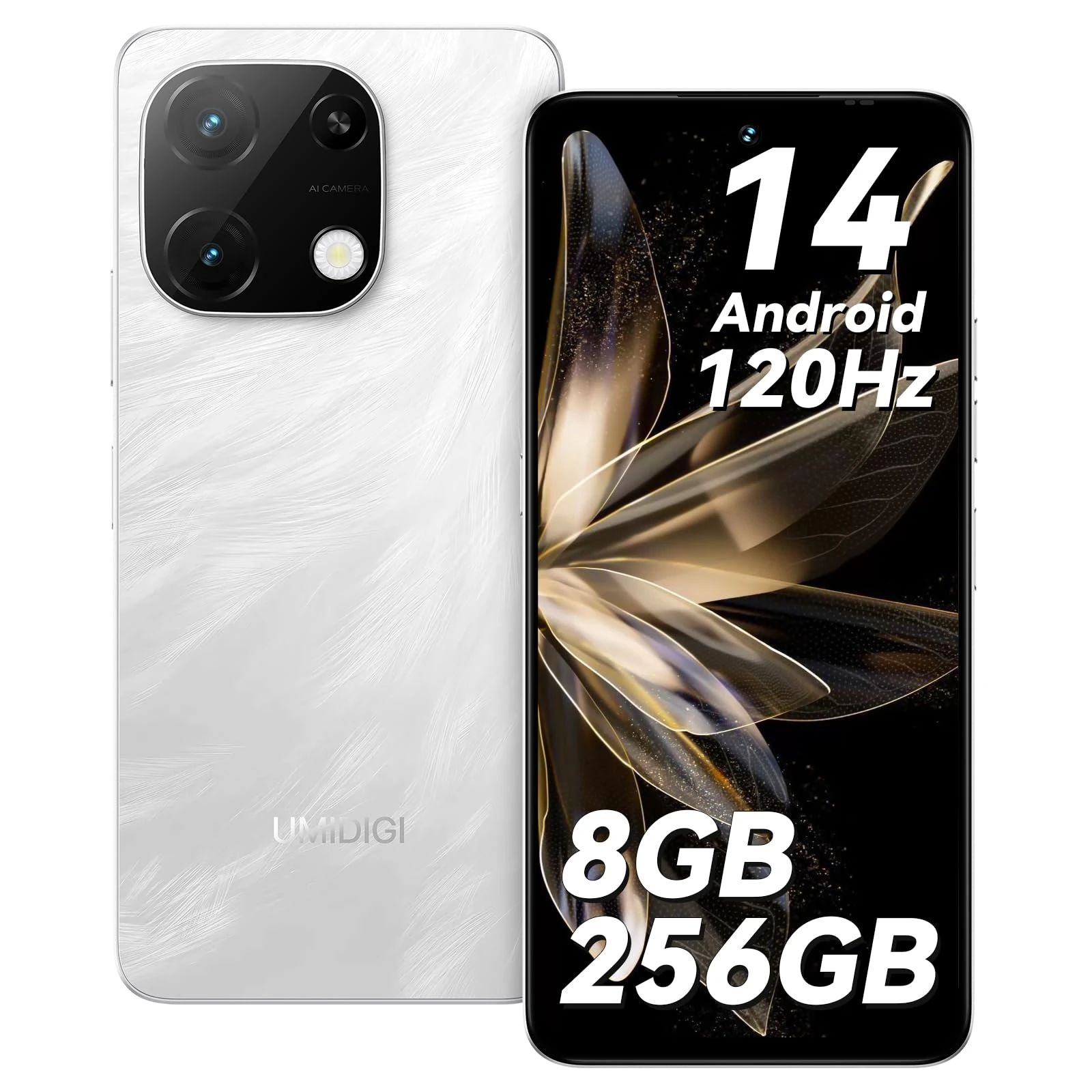 UMIDIGI Note 100A Mobile Phones, Android 14 Smart phone, 8(4+4) GB +256GB/1TB, 6.8" HD+ 120Hz Display Phones, 4G Sim Free Unlocked Mobile Phones, 5000mAh, 13MP, Dual SIM/FaceID/Fingerprint/GPS, White