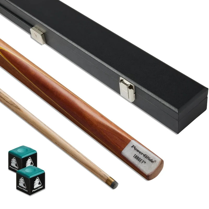 POWERGLIDE One 2-Piece Snooker Pool or Billiard Cue Case & Chalk Set | Target | Ash Wood Cue, Hard Case & Green Chalk | Brass joint | Full Size 57' | 9.5mm tip