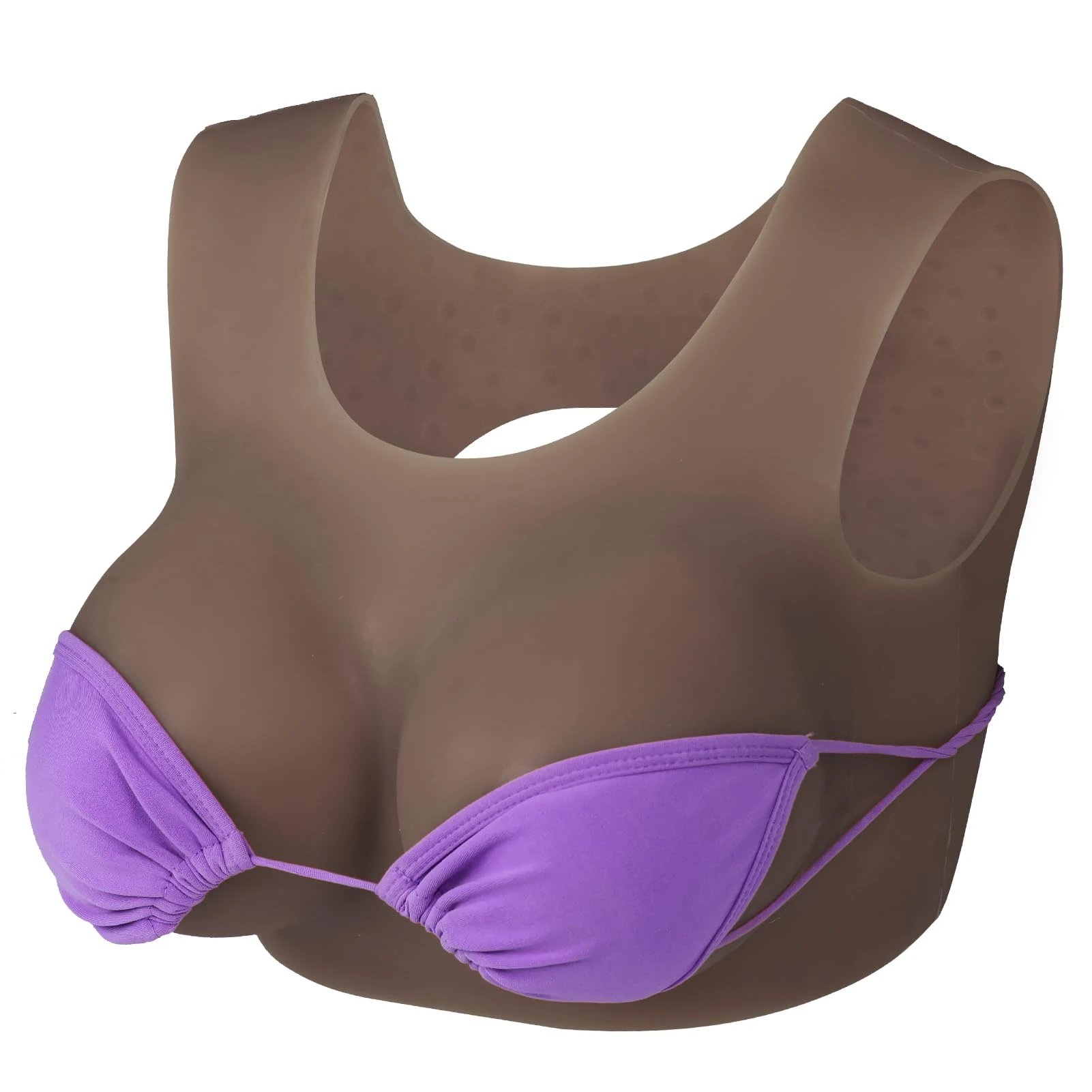 Vnmcry Silicone Breast Plates Crossdressing Breastplate Round Collar Realistic Gel Filled False Fake Breasts Transgender Drag (Light Black - A Cup M Size)