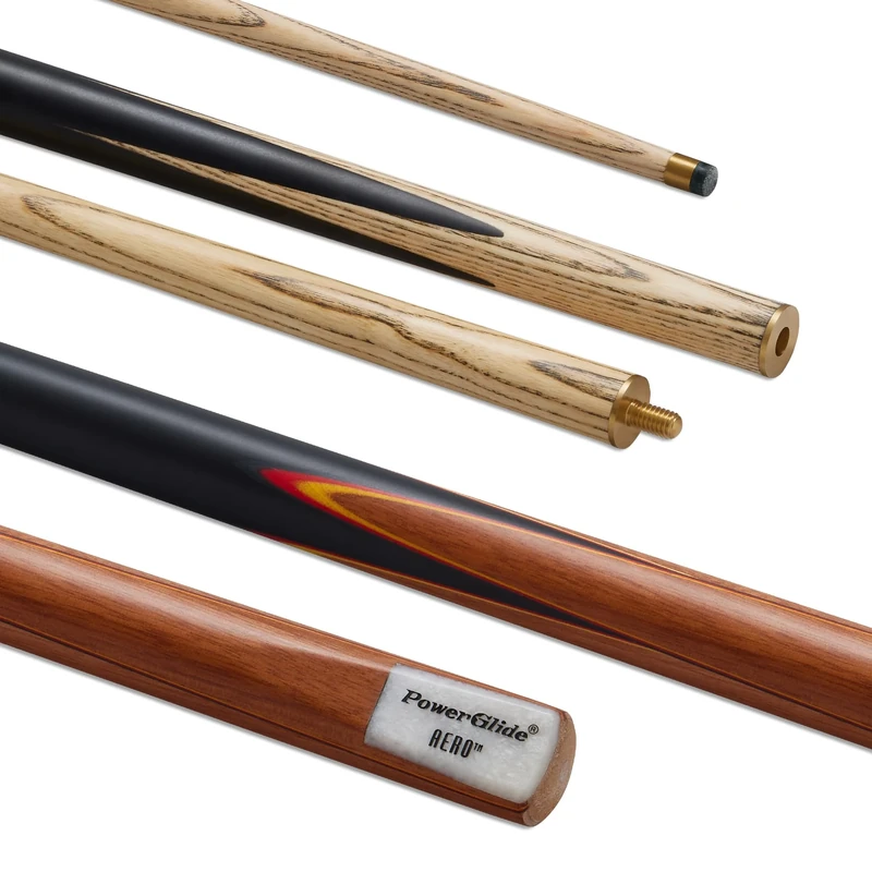 POWERGLIDE One 2-Piece Snooker Cue Stick | Aero | Ash Wood Shaft with Rosewood Butt and Coloured Veneers | Brass joint | Full Size 57" | 9.5 mm Tip
