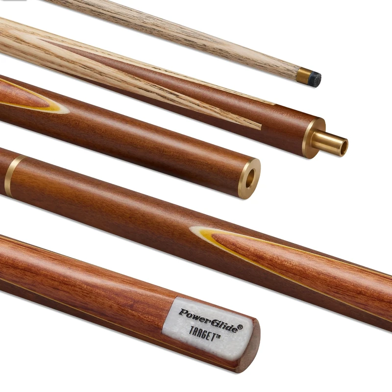POWERGLIDE One 3/4 Jointed Snooker Cue Stick | Target | Ash Wood Shaft with hardwood butt and coloured veneers | Brass joint | Full Size 57" | 9.5 mm Tip
