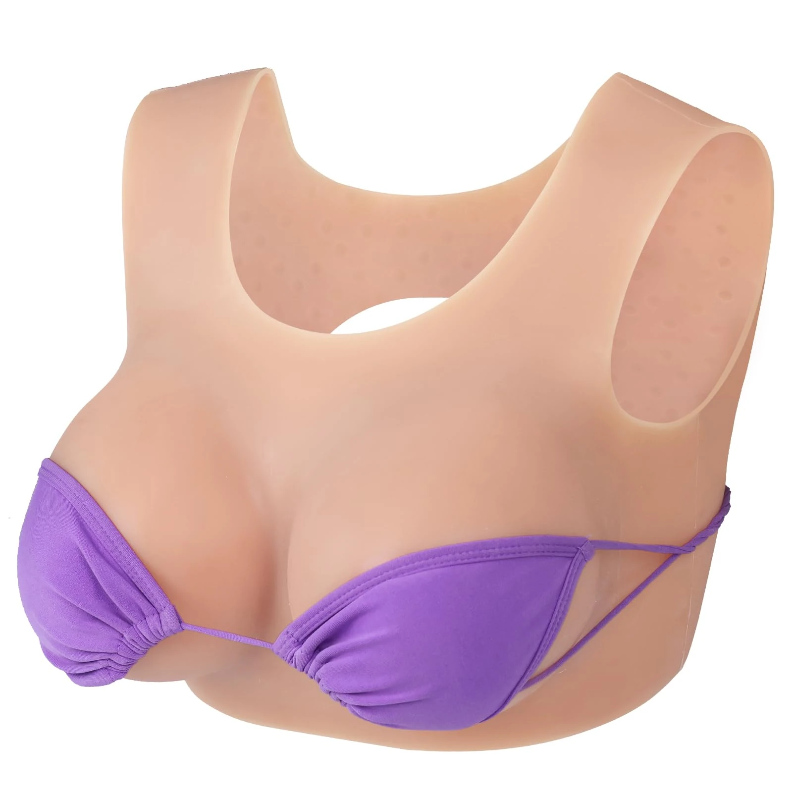 Vnmcry Silicone Breast Plates Crossdressing Breastplate Round Collar Realistic Gel Filled False Fake Breasts Transgender Drag (Beige - A Cup M Size)