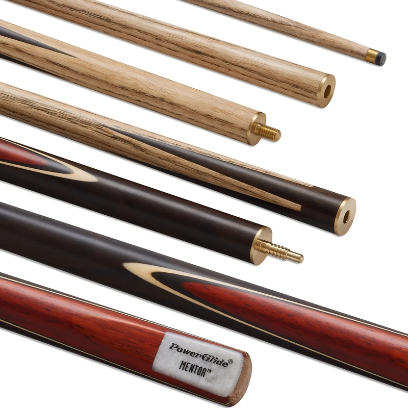 POWERGLIDE One 3-Piece English Pool Cue Stick | Mentor | Ash Wood Shaft with Rosewood Butt and Coloured Veneers | Brass joint | Full Size 57" | 8.5 mm Tip