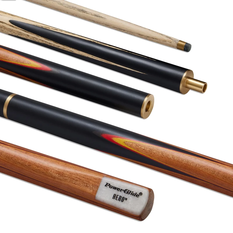 POWERGLIDE One 3/4 Jointed Snooker Cue Stick | Aero | Ash Wood Shaft with hardwood butt and coloured veneers | Brass joint | Full Size 57" | 9.5 mm Tip