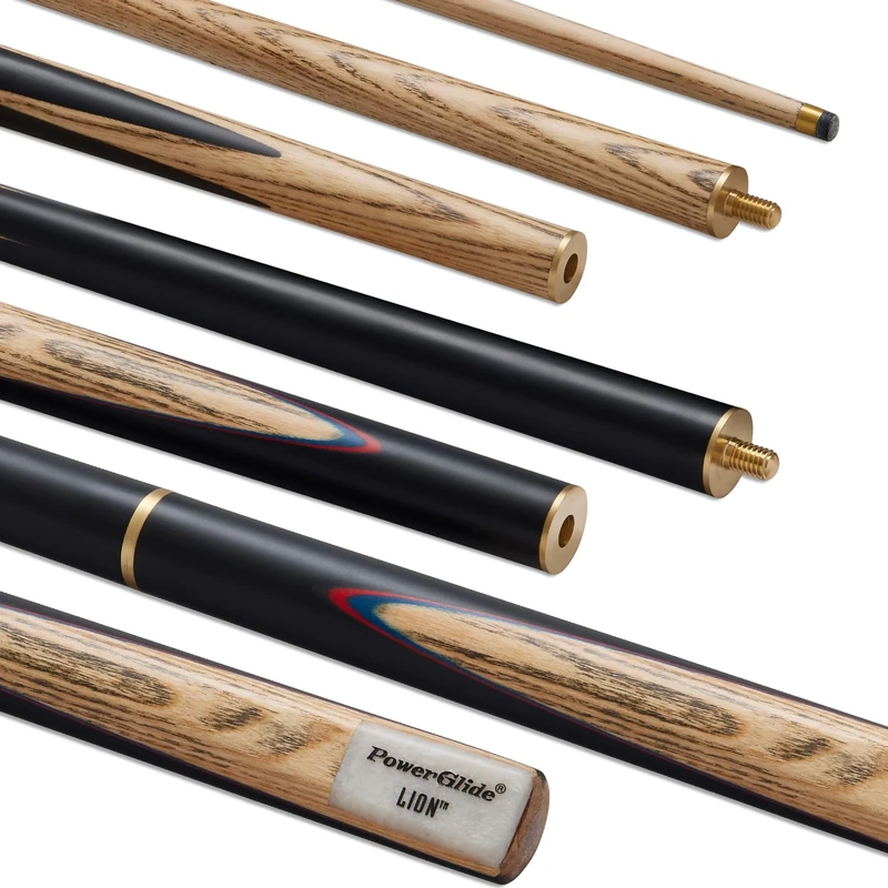 POWERGLIDE One 3-Piece English Pool Cue Stick | Lion | Ash Wood Shaft with Rosewood Butt and Coloured Veneers | Brass joint | Full Size 55" | 8.5 mm Tip