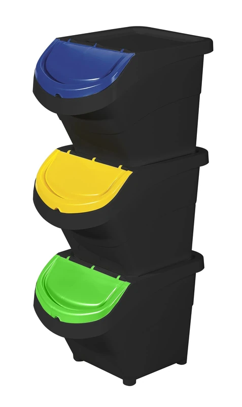 GIO'STYLE Set of 3 Eco Solution Bin | 3 x 26 L | Suitable for Waste Separation | Stackable and Modular