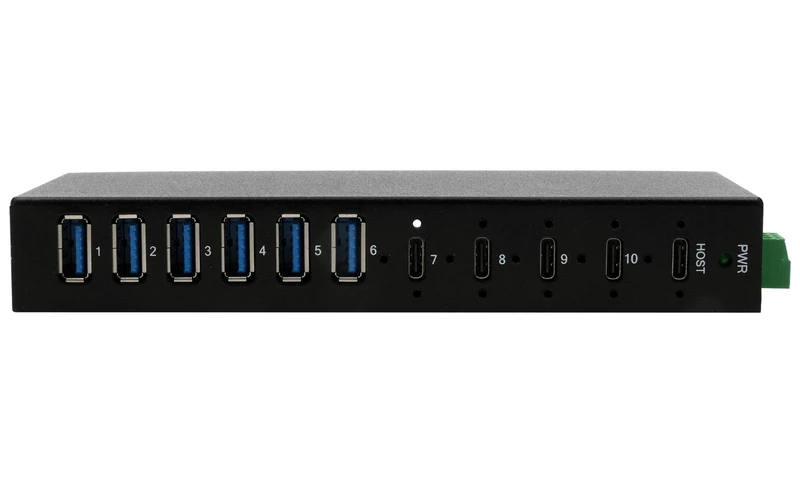 EX-12290HMS Metal HUB 10 Ports USB 3.2 Gen 2x1 with 4X USB-C Ports and 6X USB-A 3.2 Gen 1 Ports, for Table, Wall and DIN Rail Mount