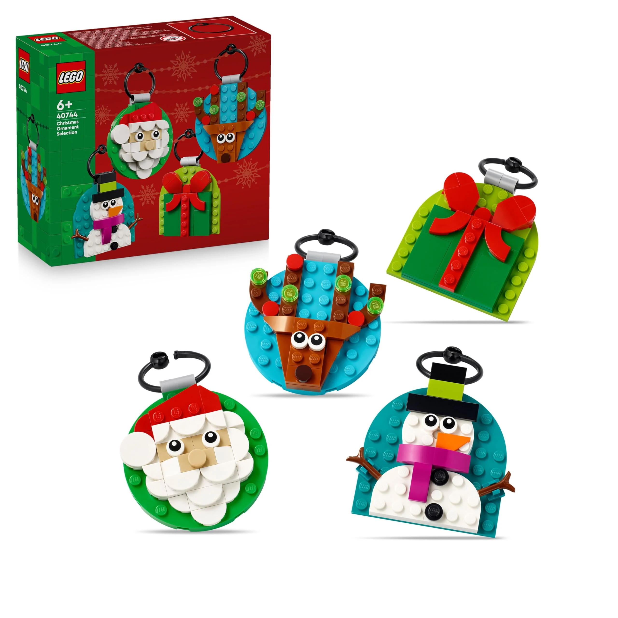 LEGO Christmas Ornament Selection - Building Toy with 4 Hanging Decorations incl. Santa, a Snowman & a Reindeer for Festive Decor - Fun Family Activity - Gift for 6+ Year Old Girls & Boys - 40744