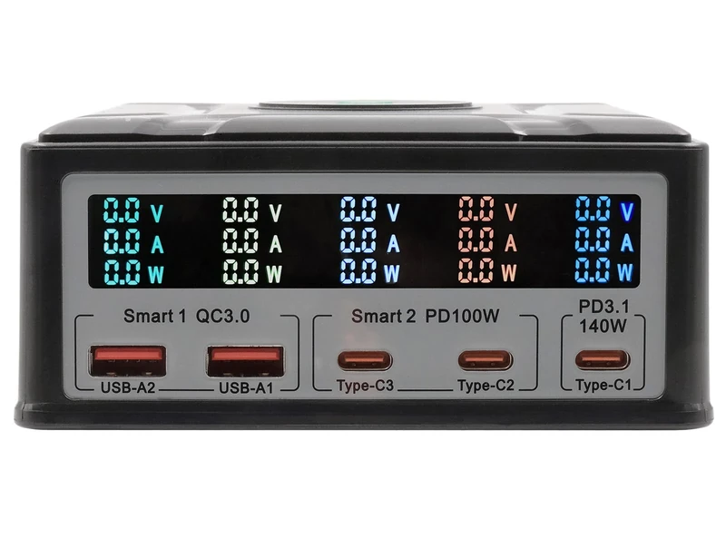EXSYS EX-1107 High Power Multiport Charger with QI 15W and USB-C PD with Max. 260W